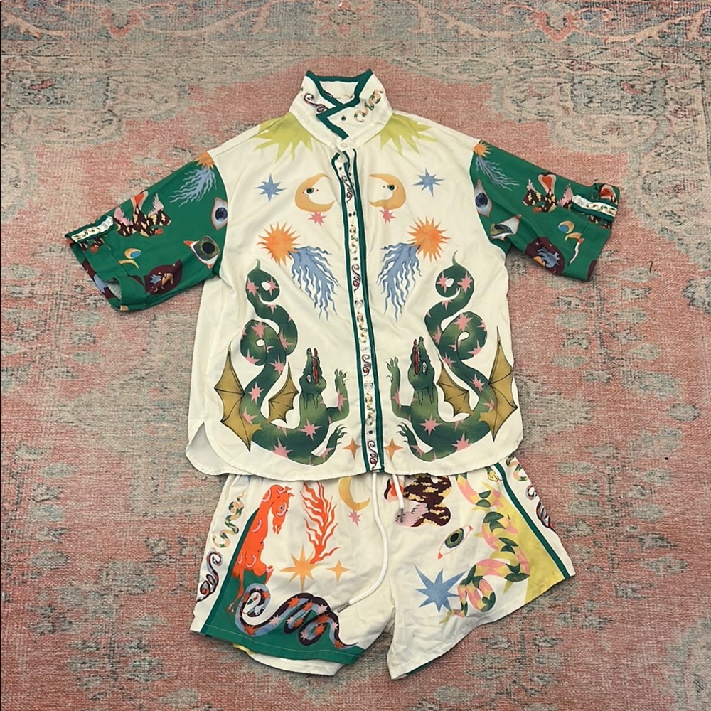 Amazon Green and White Pajama Set NWOT